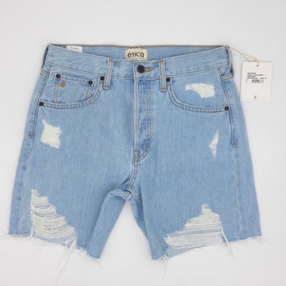 NWT Etica Size 26 -  Narin Long Shorts Blue Mist Light wash distressed. - Picture 10 of 10